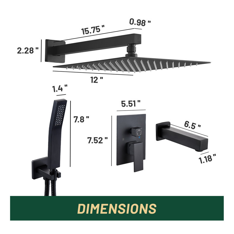 Diverter Complete Shower System with Rough in-Valve, Black