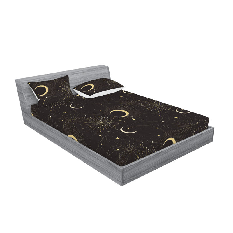 Drap-housse et taie décorative Ambesonne Outer Space Moon Gris anthracite / jaune pâle