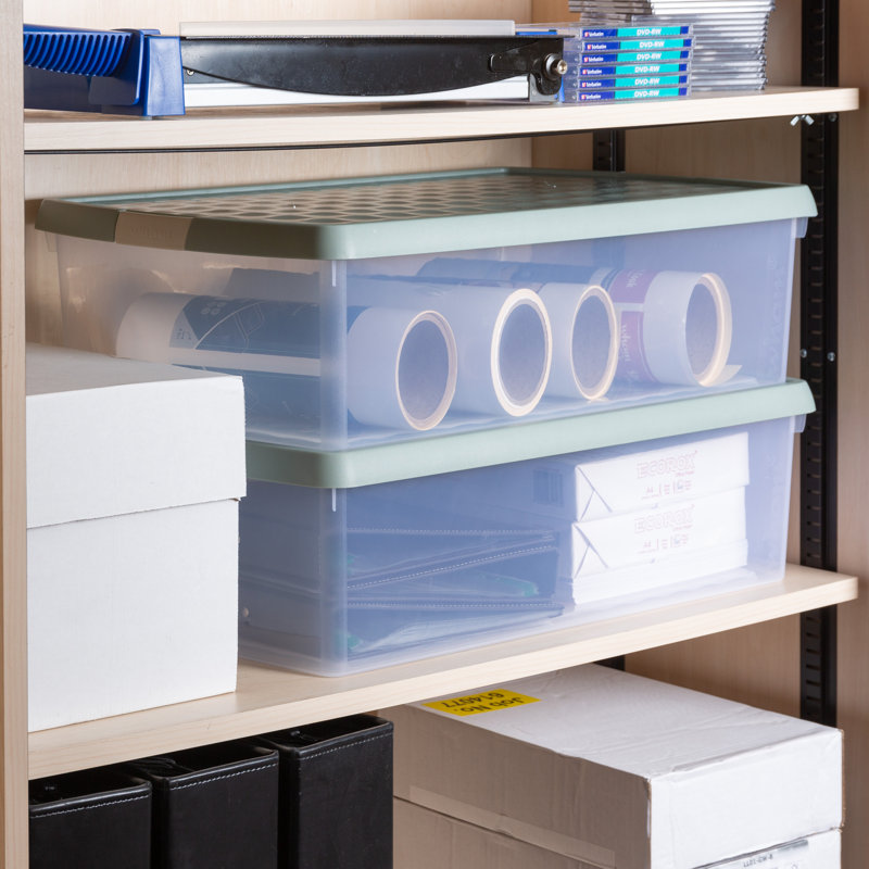 Wham Clip 30L Rectangular Plastic Storage Boxes with Secure Clip Lock Lids. L:59.5 x W:39.5 x H:17cm, Clear/Green