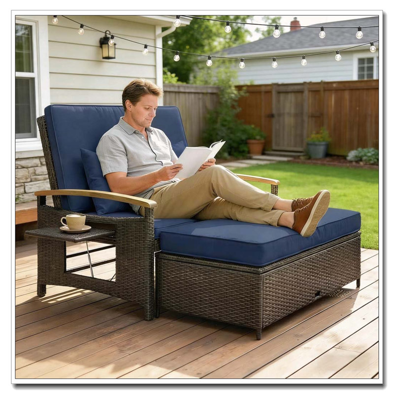 4-in-1 Multifunctional Sofa Bed, Rattan Outdoor Daybed, Navy Blue