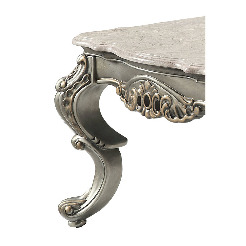 Table basse classique avec accents de marbre naturel et de bronze antique - poids de 92,37 lb, construction de plateau intemporelle avec détails de 56 po Profondeur de l'emballage, largeur 34