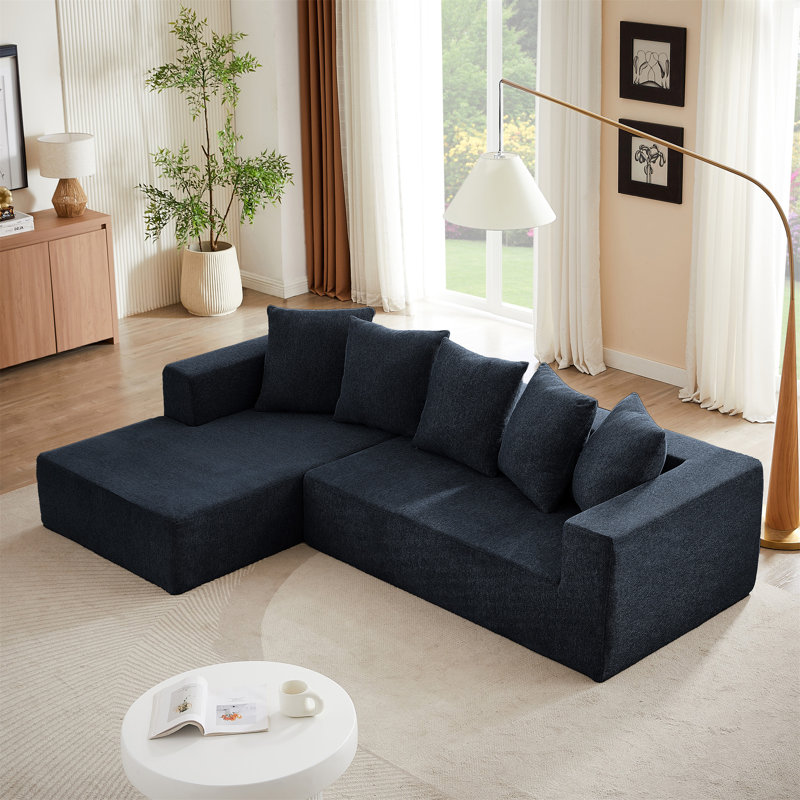 Ensemble de canapé modulaire en L Chenille, Velours côtelé gris, Orienté à gauche (vu de face)