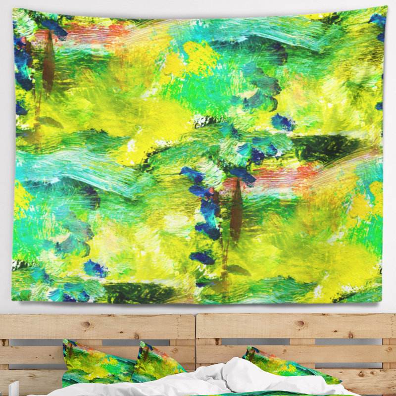 Tapisserie abstraite de texture vert d'afrique, H 32 po x l 39 po