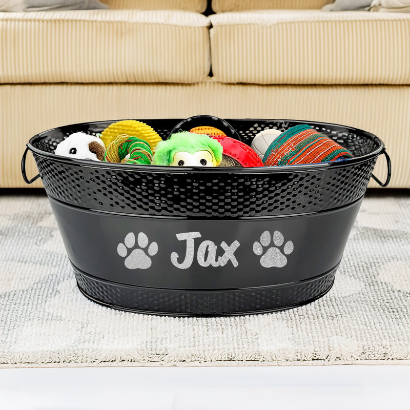 Trinx Large Personalized Metal Black Dog Toy Storage Bin, Yes