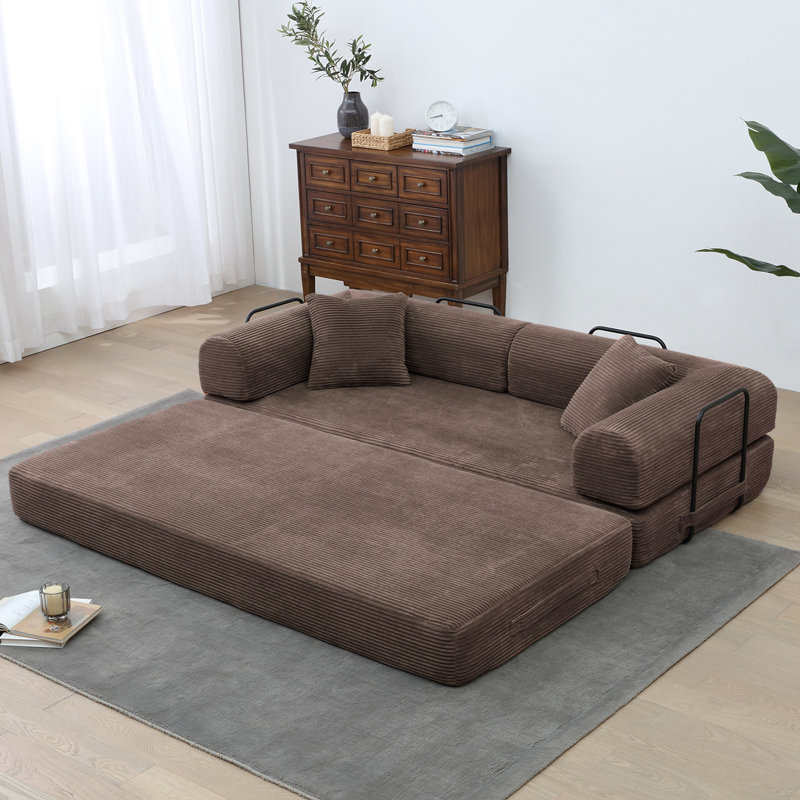 Canapé-lit convertible, canapé de plancher pliable sans assemblage, Brun chaud