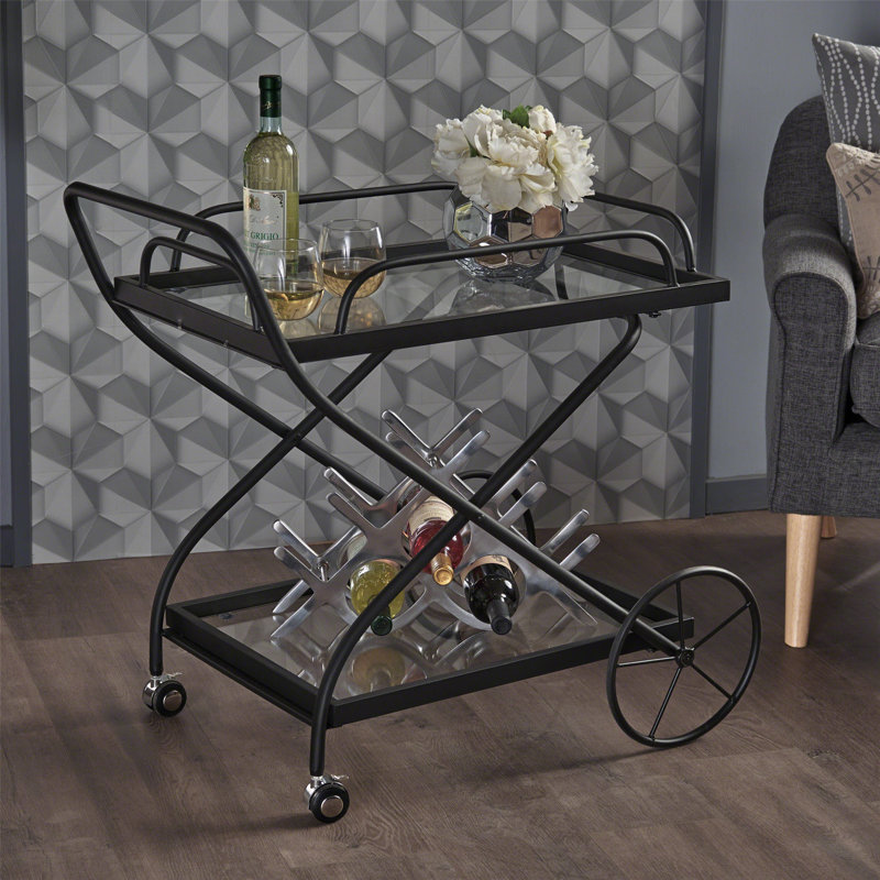 Chariot de cuisine en métal, chariot de bar avec tablette en verre trempé pour la cuisine