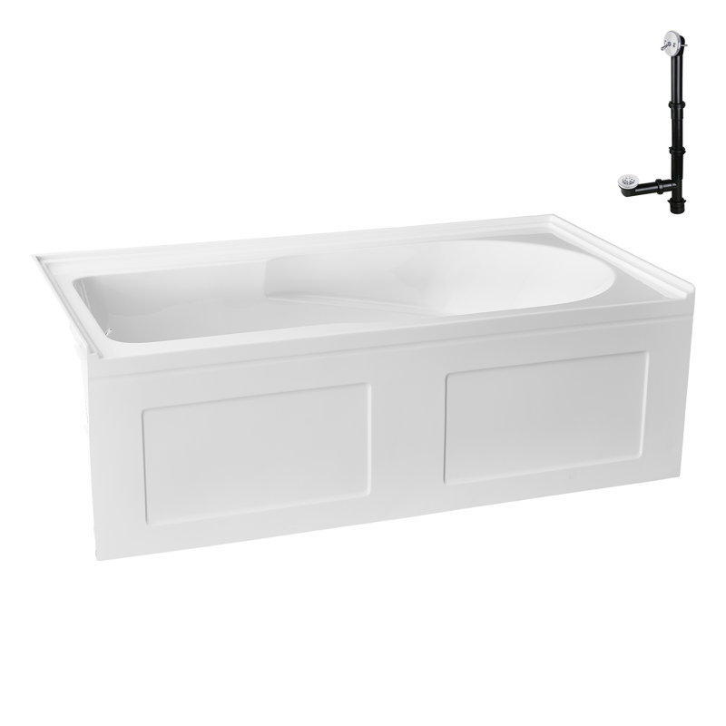 Streamline 60 in. x 32 in. Acrylic Left-Hand Drain Alcove Bathtub in Glossy White With External Drain, Glossy White