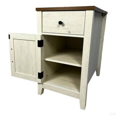 Table de chevet Farmhouse avec station de charge, table de chevet avec porte de grange et tiroir, rangement pour le salon de la chambre à coucher, table de chevet