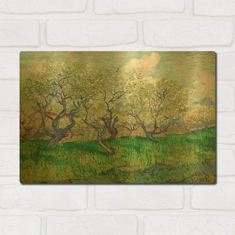 «Orchard In Blossom» par Vincent Van Gogh, art mural en métal doré, 16 po x 12 po, 16"x12"