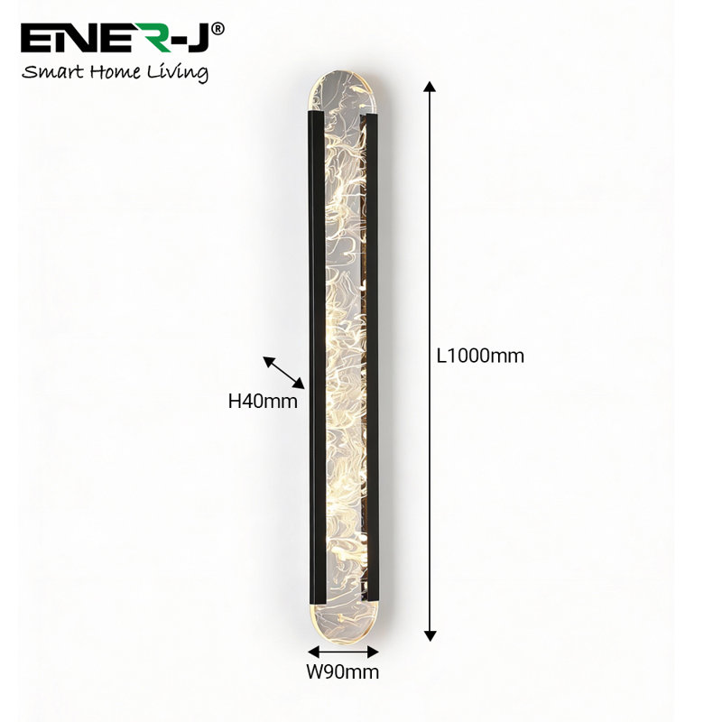 Ener-J Designer Acrylic Wall Light 1000mm Black 42W CCT Dimming