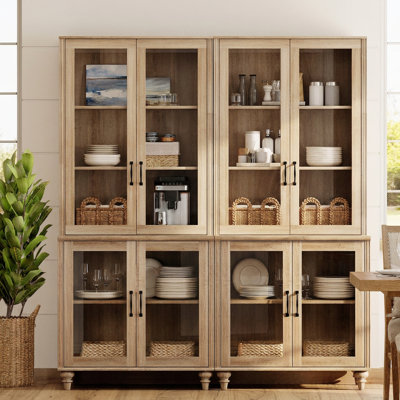 5-Tier Bookcase with Glass Doors and Adjustable Shelf, Oak