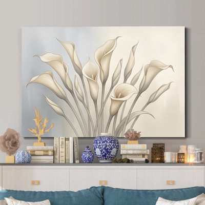 Elegant Lilies White Calla Lily Realistic Watercolor Canvas Wall Art, 24" x 36" Gallery Wrapped Canvas Print, White & Green Classic Botanical Wall Decor for Bedroom, Dining Room & Bathroom