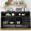 Buffet 60 "à 3 portes avec 3 tiroirs - Buffet moderne en placage de frêne massif, tablette semi-ouverte et découpe centrale semi-circulaire dans le panneau arrière, grande armoire de rangement-1050076854