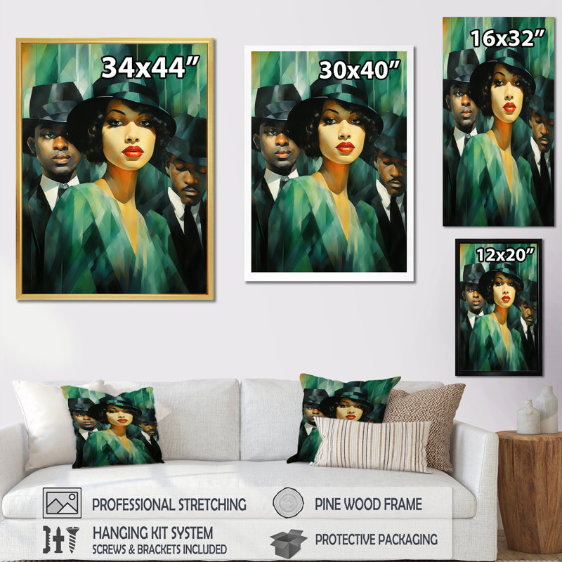 «Harlem Cabaret Nights Couple», reproduction sur toile, Cadre simple noir, H 40 po x l 30 po x P 1,5 po