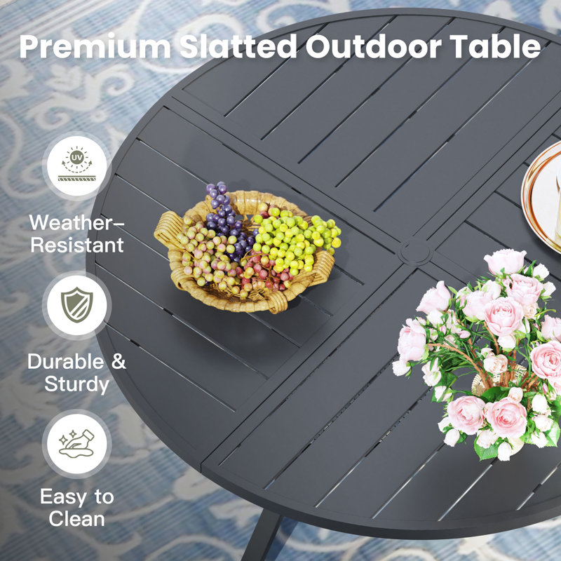 4-Person Round Patio Dining Set With 360° Swivel Padded Textilene Patio Chairs, Black/Brown
