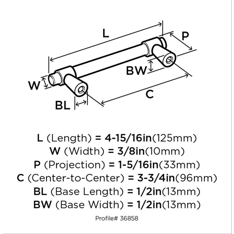 Poignée barre Destine, Noir mat, 3 3/4"