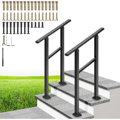 Wrought Iron Black Oval Exterior Hand Railing(2-pack)