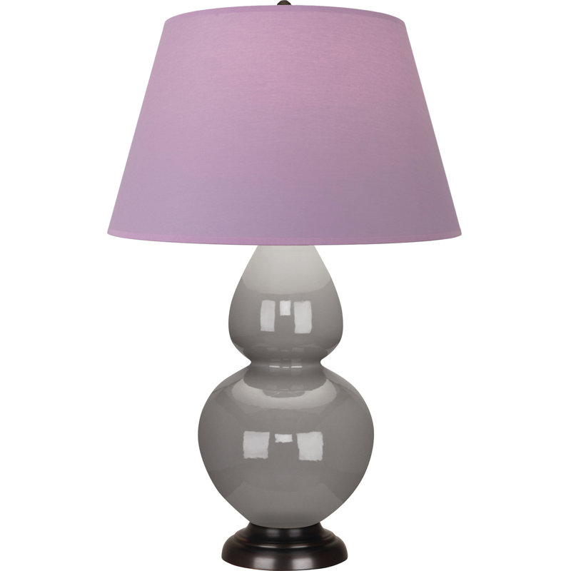 Lampe de table double gourde en céramique, Thé vert / taupe, Taupe fumé glacé / bronze, Bronze