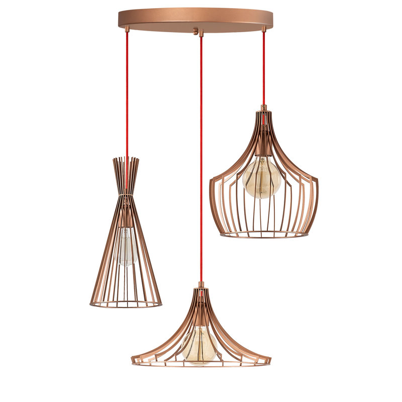Gallego 3 - Light Cluster Geometric Pendant, Rose Gold