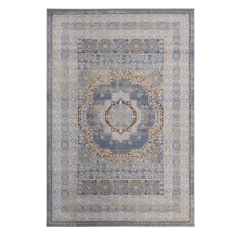 Tapis à tisser élégant et tapis 5 x 7 - bleu / médaillon, sans perte de teinture, pour les espaces de vie de bureau