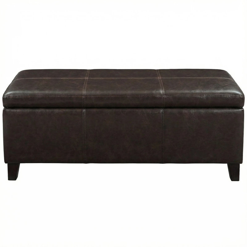 Banc de rangement contemporain avec repose-pieds rectangulaire en similicuir, assemblé