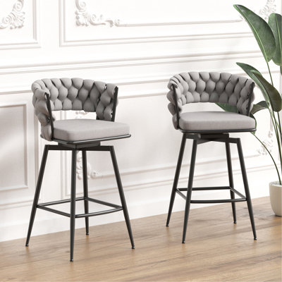 Tabourets de bar gris tissés en lin de 2, 28 po. 360 pivotants, avec accoudoirs rembourrés. Convient pour les îlots de cuisine, les bars, les restaurants et les chaises de 28 po. Dossier ergonomique. Pour les cafés, les tavernes