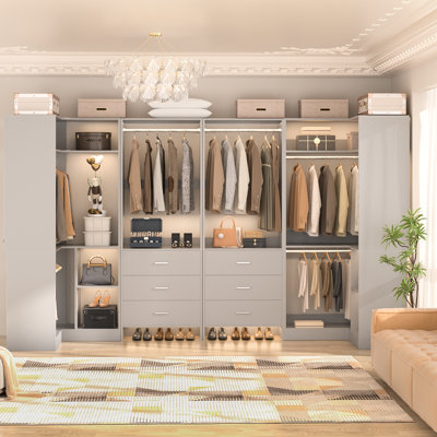 88.8" Closet System with Wooden Drawers and Hanging Rods