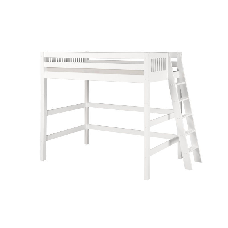 Lit mezzanine plateforme en bois massif Fradin, Plein, Blanc