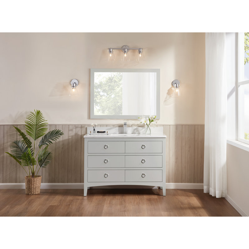 48" Solid Wood Bathroom Vanity with 1" Engineered Marble Top, Single Sink, Polished Chrome, Silver Strand