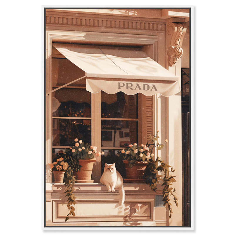 «Cat at the Store Window Canvas» par Art Remedy, H 16 po x l 11 po, Cadre noir