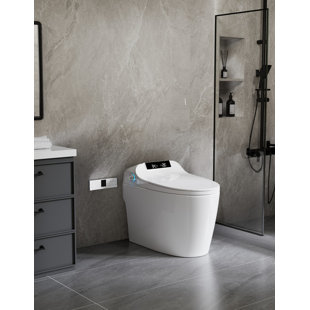Toilette à bidet allongée avec siège chauffant, laveuse et sécheuse à air, fermeture douce, chasse sans contact, veilleuse (télécommande incluse)
