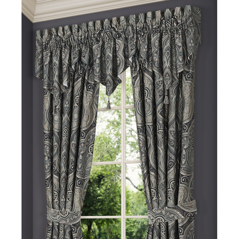 Narrow Calf Black and Gold Damask Tassel Valance