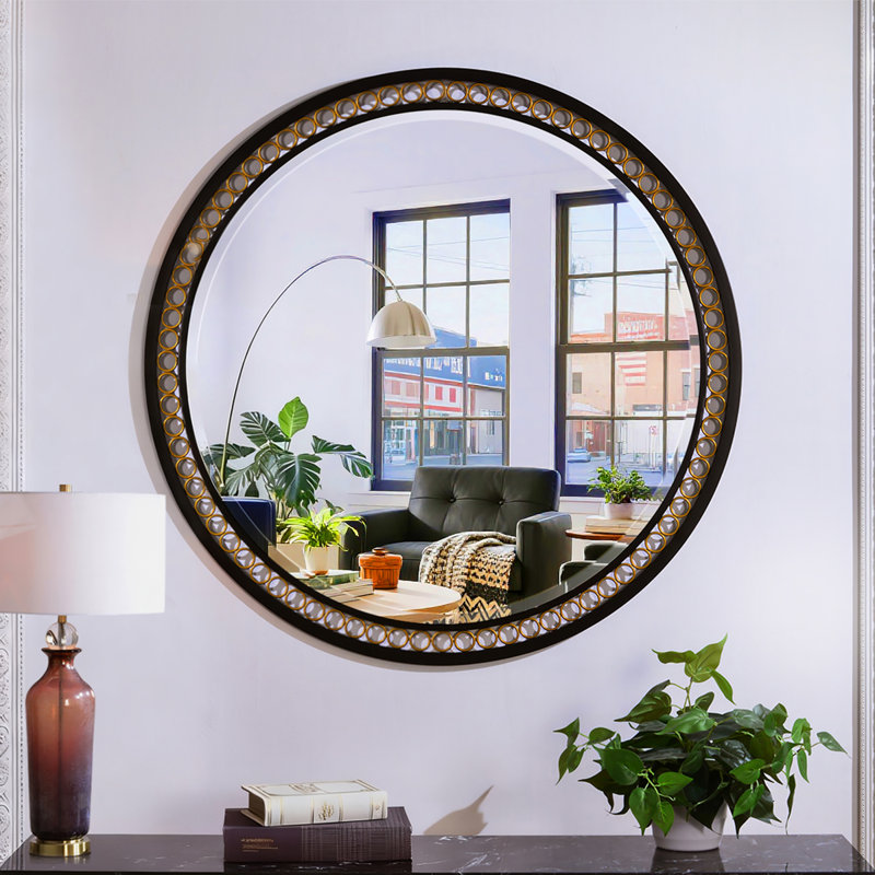 Metal Round Wall Mirror;Bathroom / Vanity Mirror;Metal Flat Wall Mirror, Round, 36.6" H x 36.6" W x 0.59" D