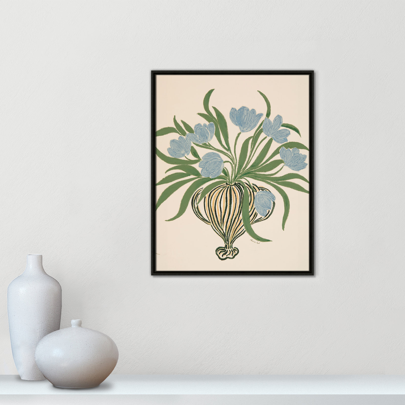 Colette "La Poire Blue Tulips" Print, 29.5" H x 23.5" W, Espresso