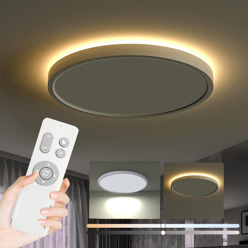 Plafonnier encastré avec télécommande, veilleuse chaude 3000K, câblé 12 pouces 28W rond, 3000K-6500K lumière de couleur variable, luminosité (10% à 100%) réglable