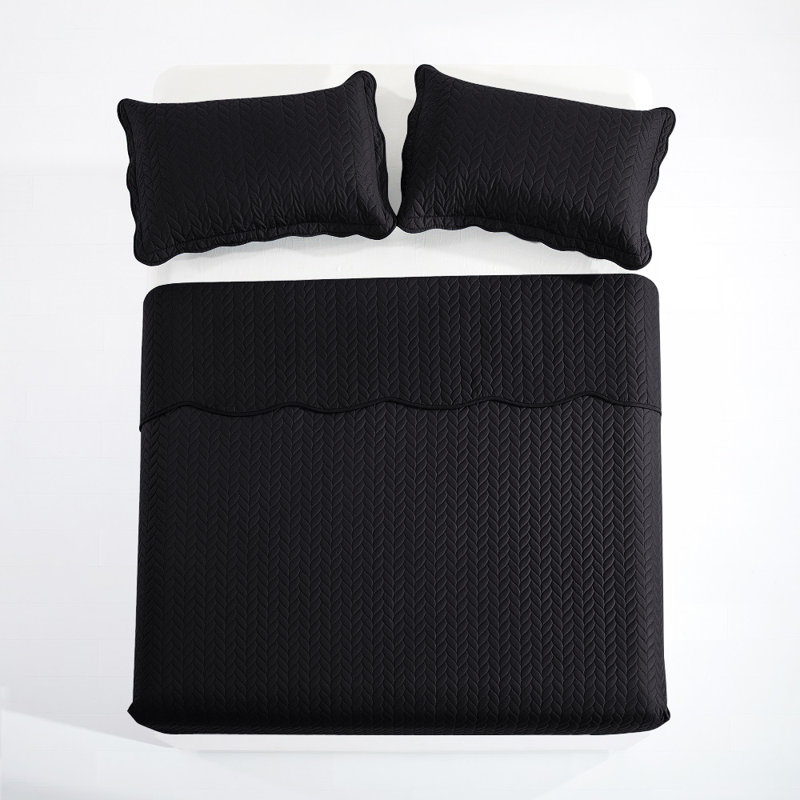 Ensemble de couvre-lit embossé pour lit simple | Microfibre ultra-douce | Finition de qualité hôtelière, Noir