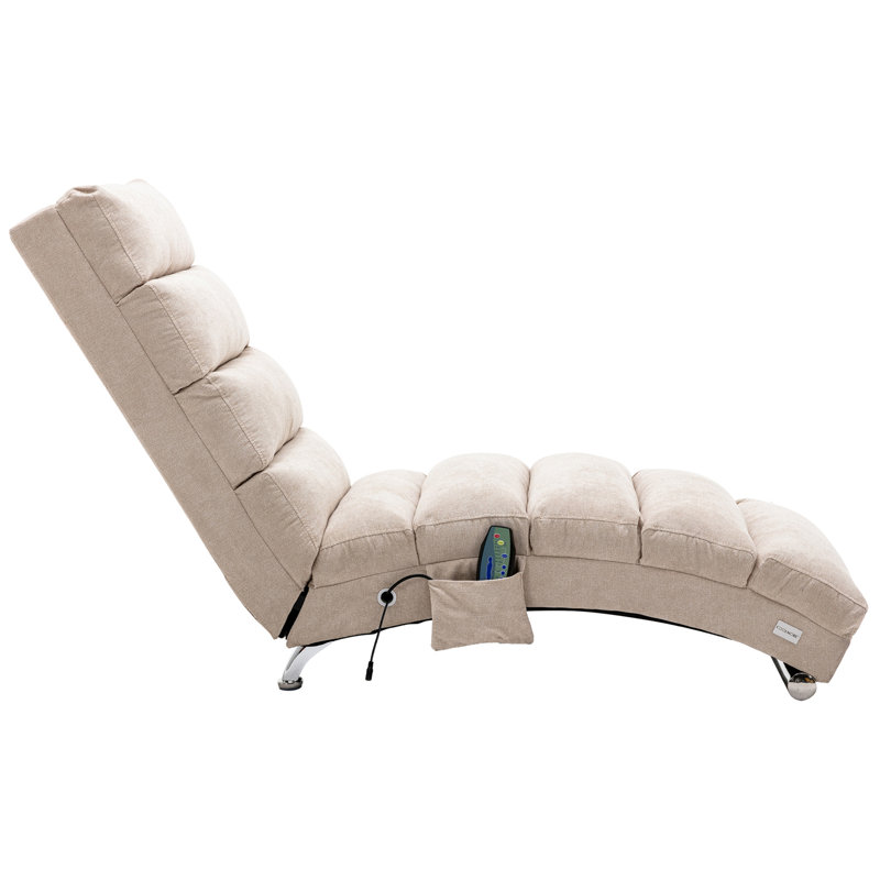 Luxury Upholstered Chaise Lounge Chair With Vibration For Relaxation, Modern Fixed Back Fabric Leisure Recliner Sofa For Living Room/Bedroom