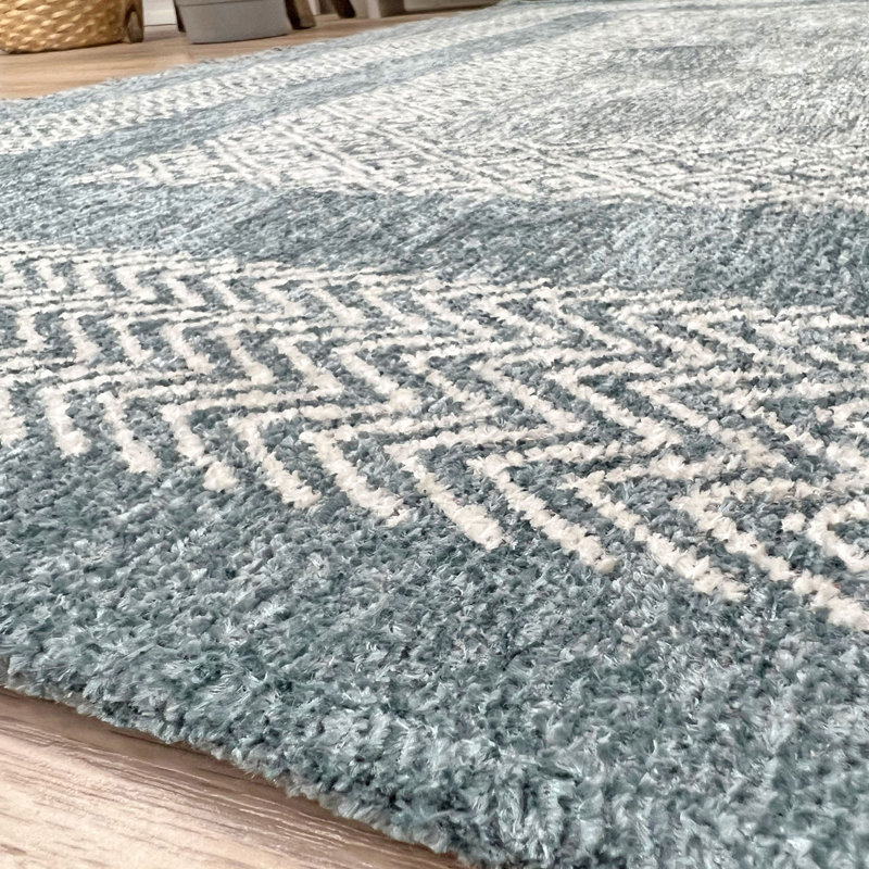 Tapis de salle à manger en coton tissé bleu clair lavable ALFA RICH Janavi, Tapis de couloir 2 pi 6 po x 9 pi 8 po