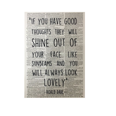 A3 Roald Dahl Print Vintage Dictionary Wall Art Book Twits Quote Good Thoughts
