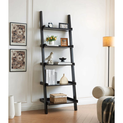 Bookcase Ladder Five Shelf Popular Modern Design Multi-Depth Shelves With Rounded Shelf Barrier Corners