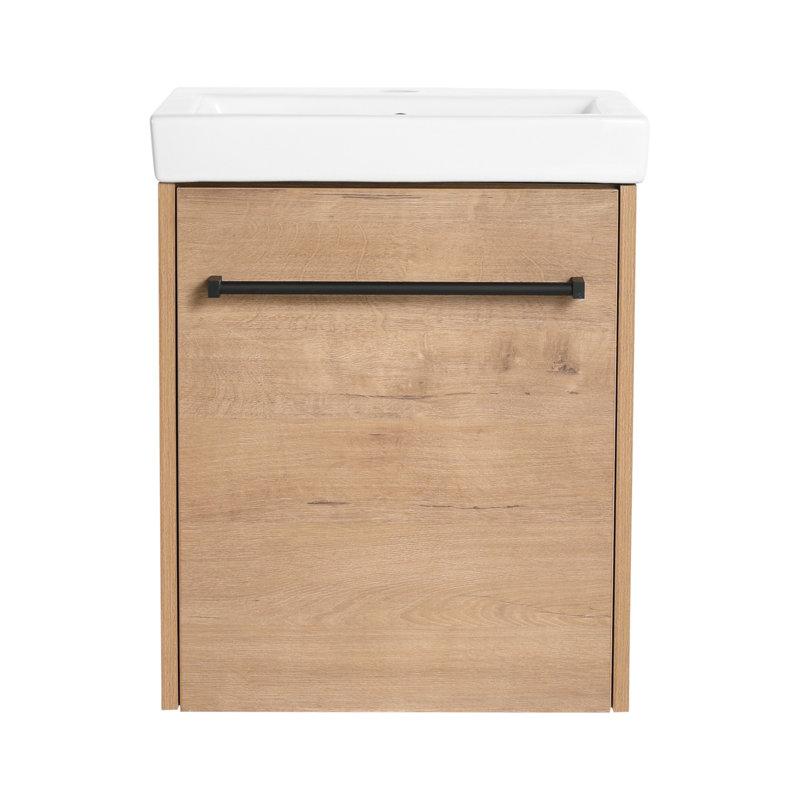Meuble-lavabo mural 18 po avec lavabo en céramique et armoire à fermeture en douceur, parfait pour les petites salles de bain