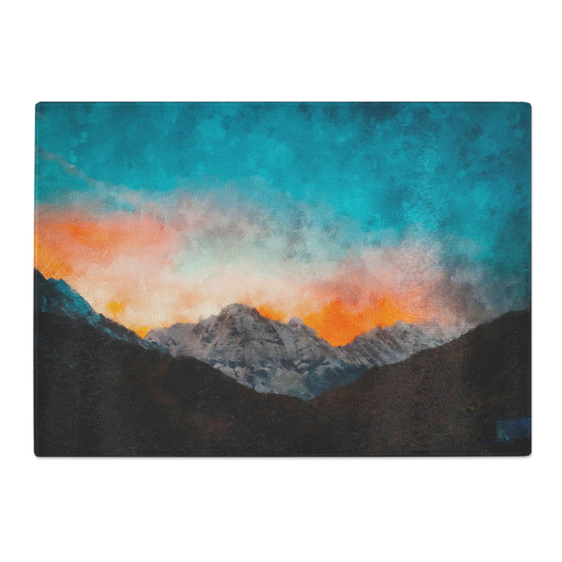 Tempered Glass Sunrise over a Mountain Chopping Board, 28.5 cm x 39 cm