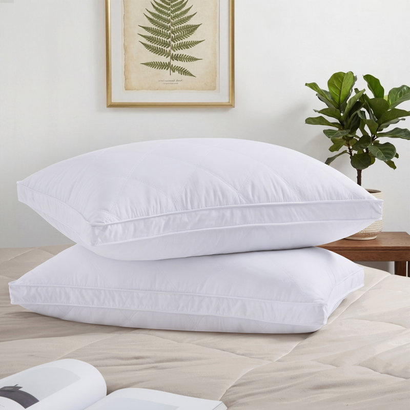 Set of 2 Grey Goose Feather Pillow – Diamond Quilted Gusseted Bed Pillows, Medium Support Hotel-Quality Pillows, Standard