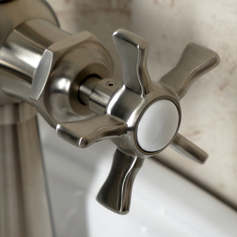 Kingston Brass Fuller Single-Handle 1-Hole Deck Mount Bathroom Faucet with Push Pop-Up and Deck Plate, Cross, Brushed Nickel