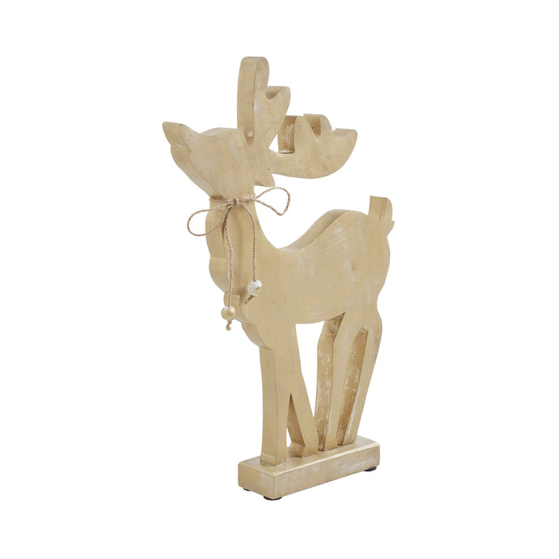 Joli cerf en bois doré brossé, H 11 po x l 7 po x P 2 po