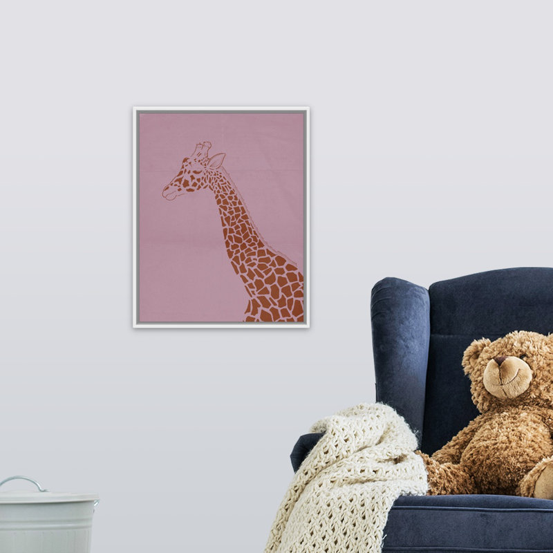 « giraffe i kids », art encadré, H 20 po x l 16 po x P 1,2 o, Cadre pour toile flottant blanc