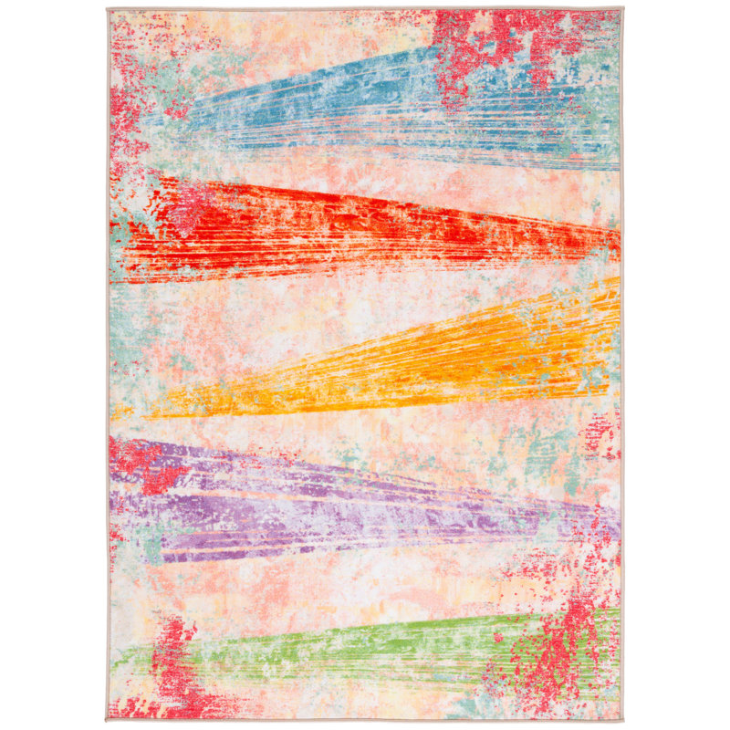 Tapis rose / bleu / orange à motif abstrait Nichalas, Rectangle 5 pi 5 po x 7 pi 6 po