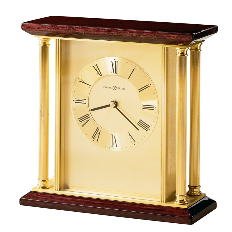 Glam Roman Numeral Quartz Movement / Crystal Tabletop Clock in Rosewood/Brushed Brass