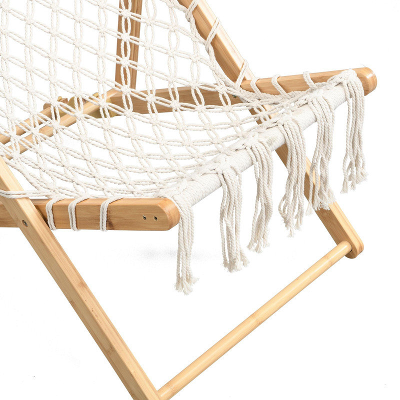 Set of 2 Bamboo Weaving Chairs with Handwoven Polyester Rope Seat, 3-Position Adjustable Back for Patio and Living Room