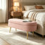 Long tabouret de rangement en velours rose français
